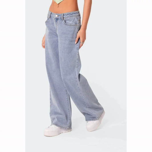 Basic 100% Cotton Model, American Single Hot Girl Edi Versatile Simple Low-Waist Non-Elastic Straight Denim Trousers, Foreign Trade Tail Goods