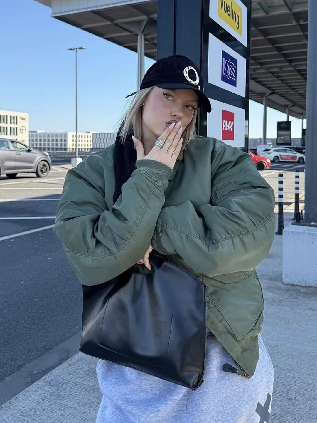 Cxqdy | Women’s Loose Fit MA1 Bomber Jacket for Autumn and Winter in Military Green