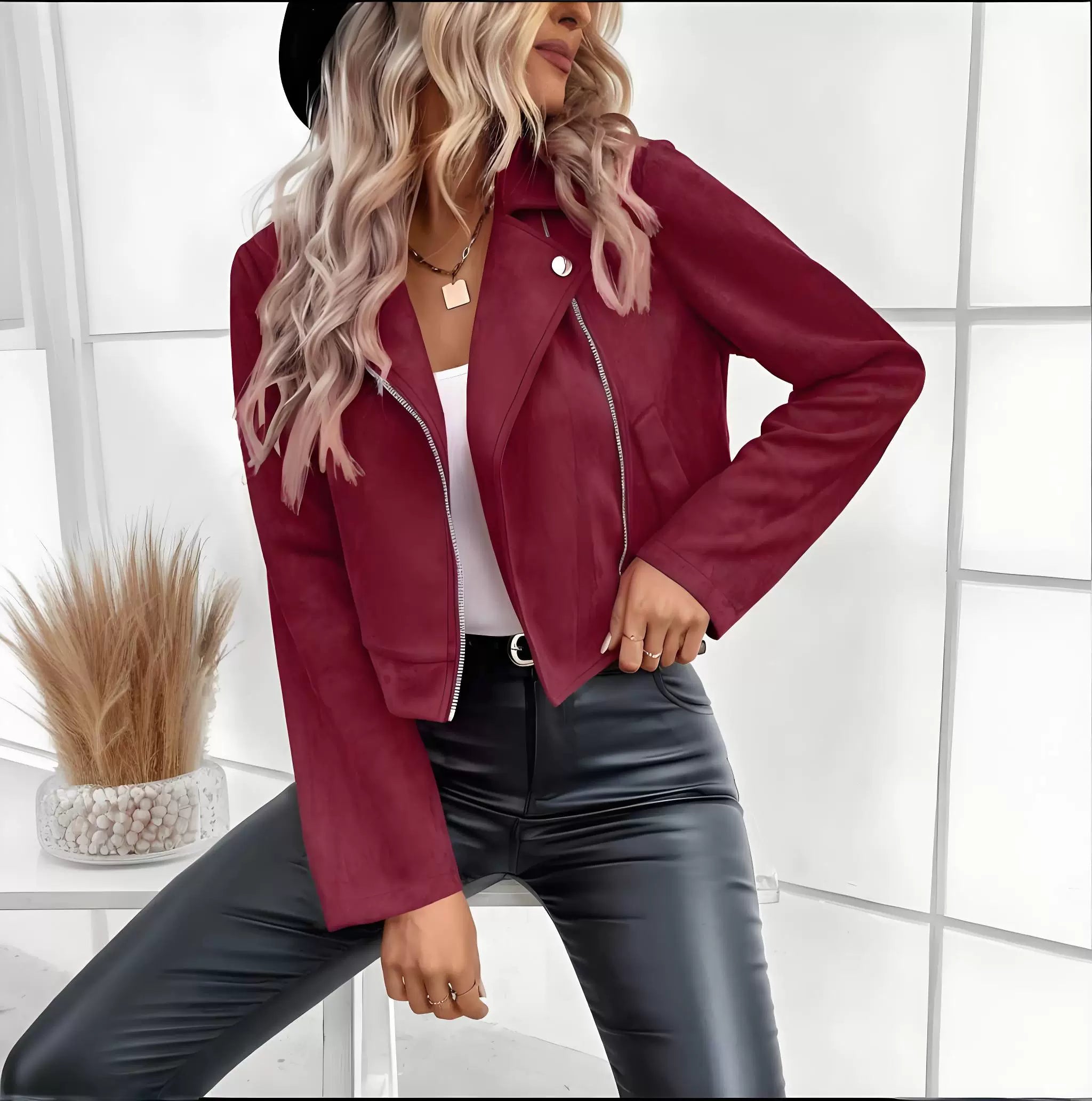 Cxqdy | Women’s Zippered Buckskin Long-Sleeved Short Coat for Spring and Autumn