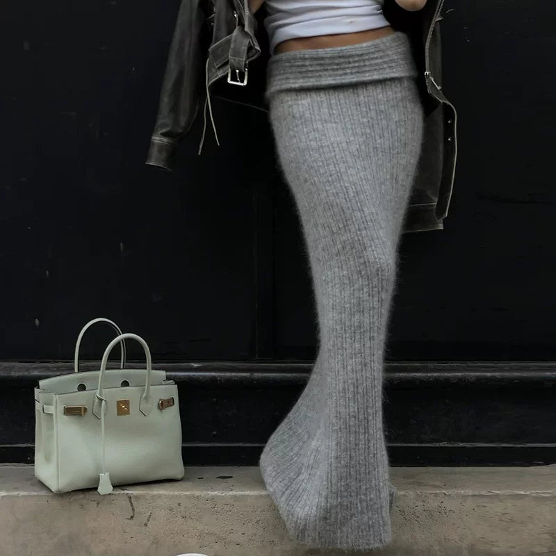 Cxqdy | Women’s Off-Shoulder Knit Sweater and Fishtail Skirt Early Autumn Two-Piece Set