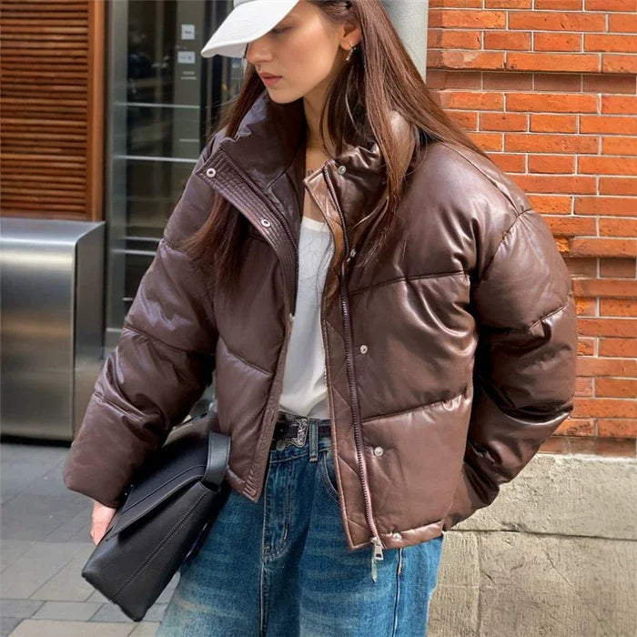 Cxqdy | Women’s PU Leather and Cotton Winter Jacket Coat