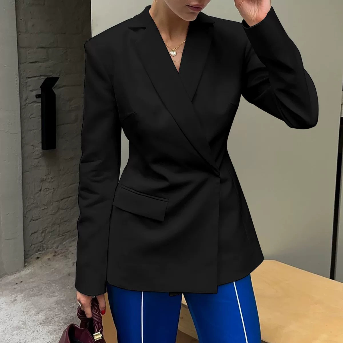 Cxqdy | Women’s Solid Color One-Button Long-Sleeved Suit Jacket with Backless Detail