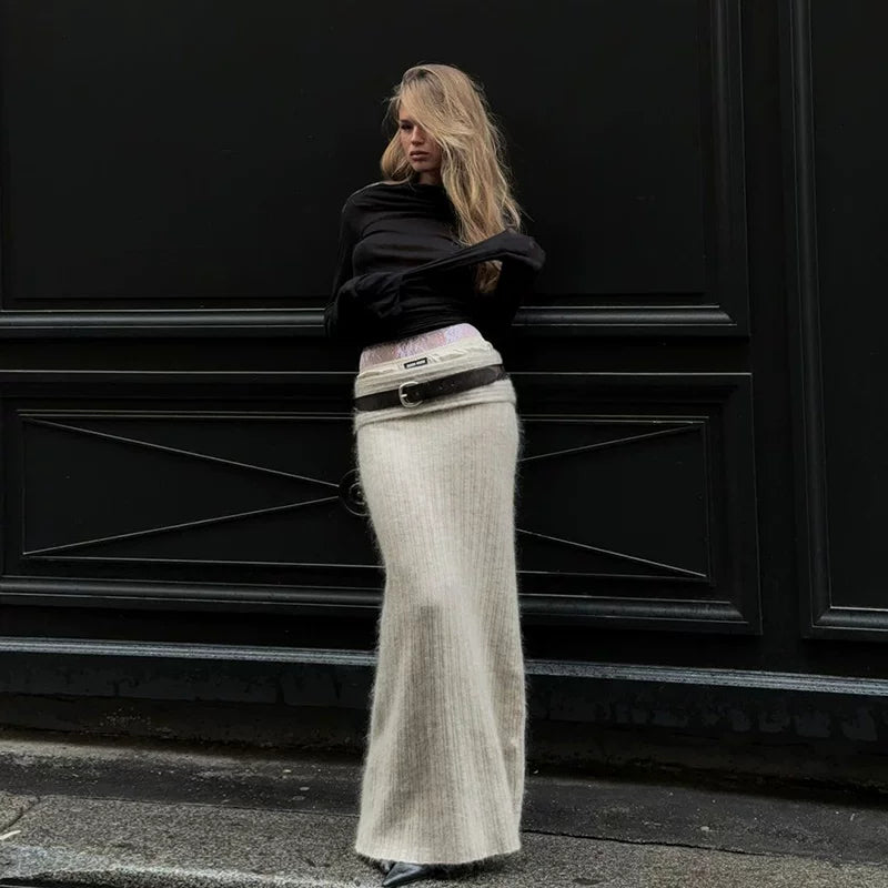 Cxqdy | Women’s Off-Shoulder Knit Sweater and Fishtail Skirt Early Autumn Two-Piece Set