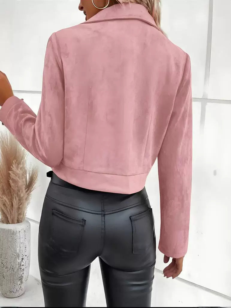 Cxqdy | Women’s Zippered Buckskin Long-Sleeved Short Coat for Spring and Autumn