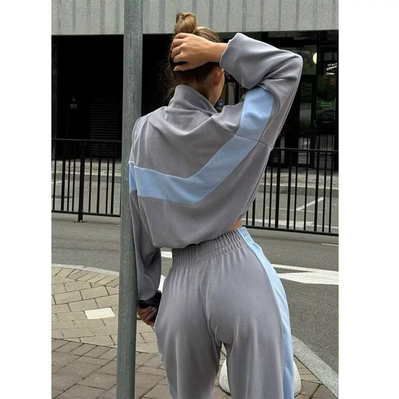 Cxqdy | Women’s Contrast Color Sports Suit with Zip Cardigan and Trousers