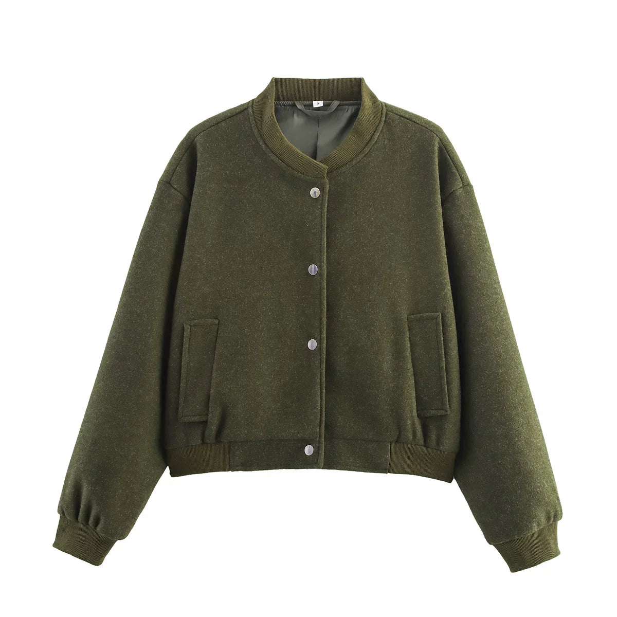 Cxqdy | Women’s Wool Blend Baseball Jacket Loose Fit Short Coat Stand Collar Outerwear