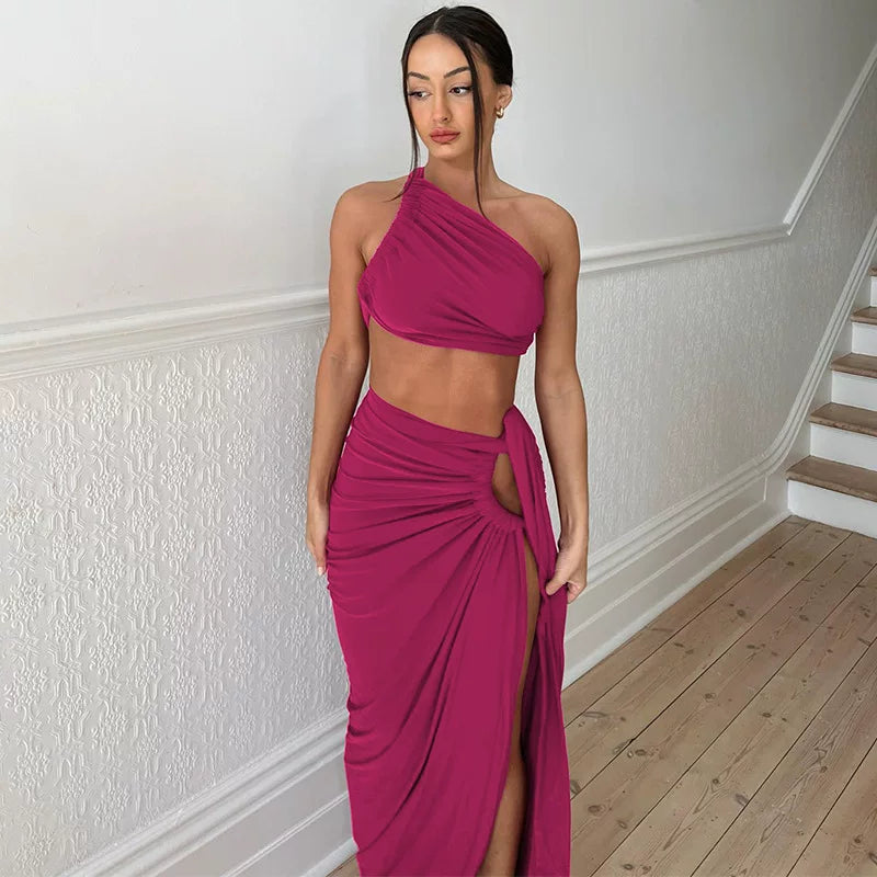 Cxqdy | Sexy Backless Tube Top & Slim Slit Skirt Set for Women – Summer
