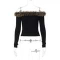 Cxqdy | Women’s One-Shoulder Fur Collar Top and Leopard Print Hip Skirt Two-Piece Set