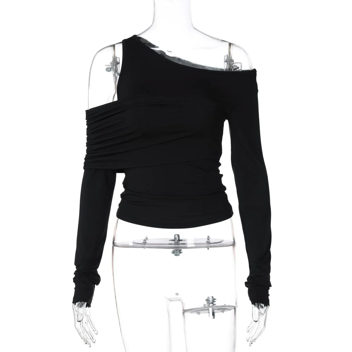 Cxqdy | Women’s Asymmetrical Off-Shoulder Slim-Fit Long Sleeve Top