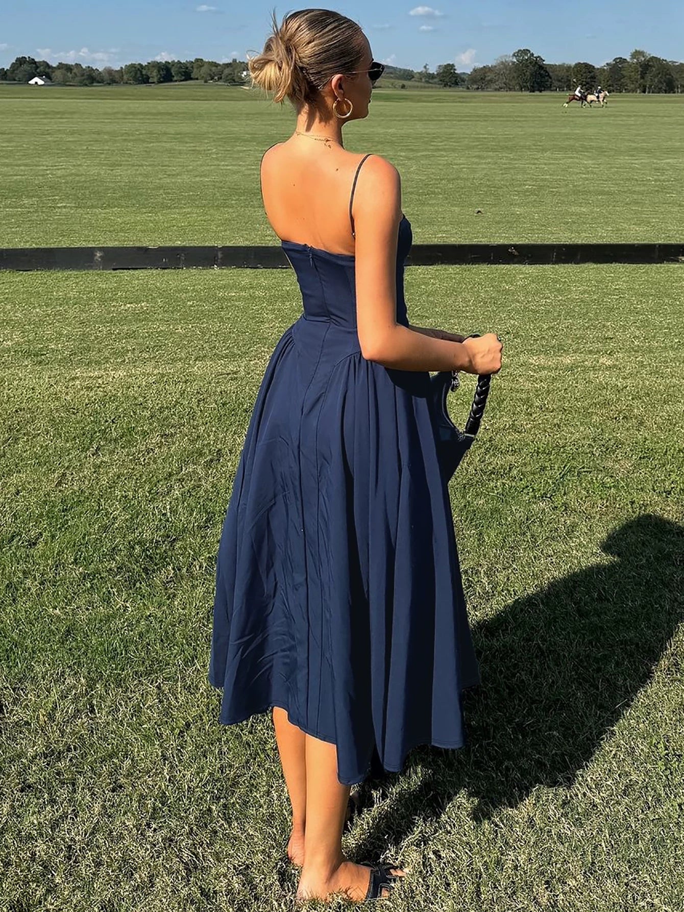 Cxqdy | Women’s French Retro Solid Color Suspender Dress with Slimming Waist