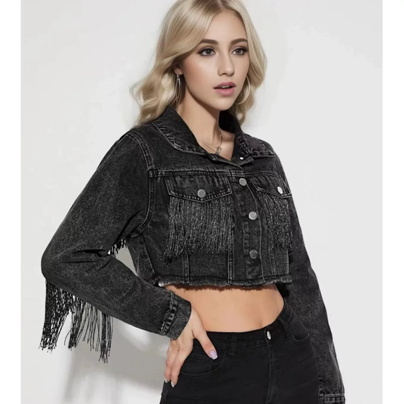 Cxqdy | Women’s Fringed Denim Short Jacket for Spring and Autumn