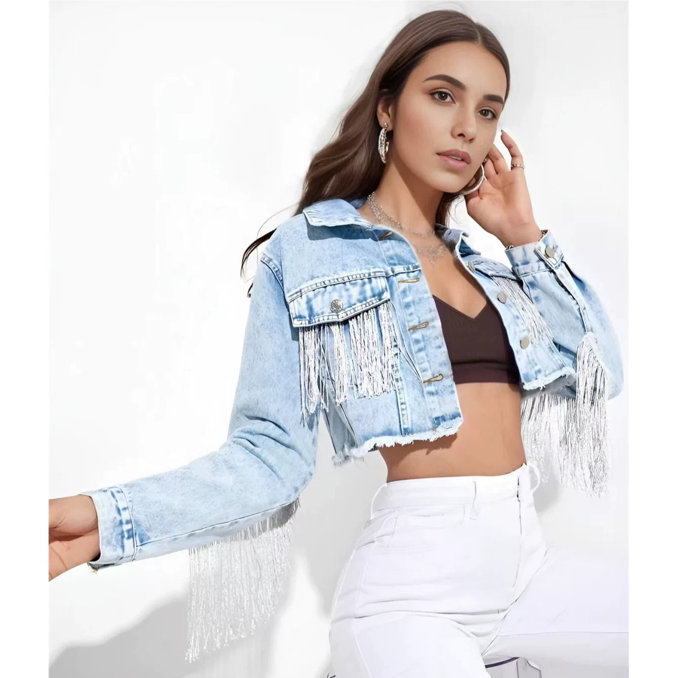 Cxqdy | Women’s Fringed Denim Short Jacket for Spring and Autumn