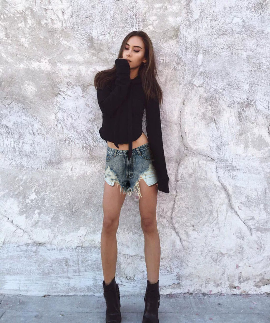 Cxqdy | High-Waisted Slimming Ripped Denim Shorts for Women – Fringed Raw Edge Hot Pants