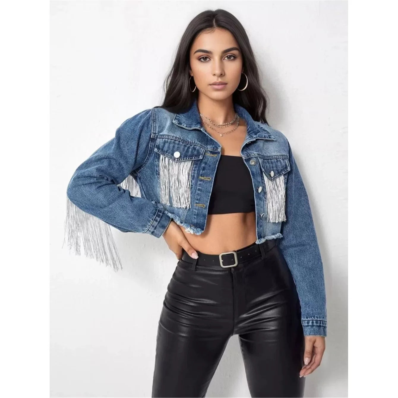 Cxqdy | Women’s Fringed Denim Short Jacket for Spring and Autumn