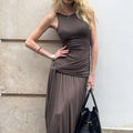 Cxqdy | Women’s Sleeveless Waist-Tie Retro Style Long Dress