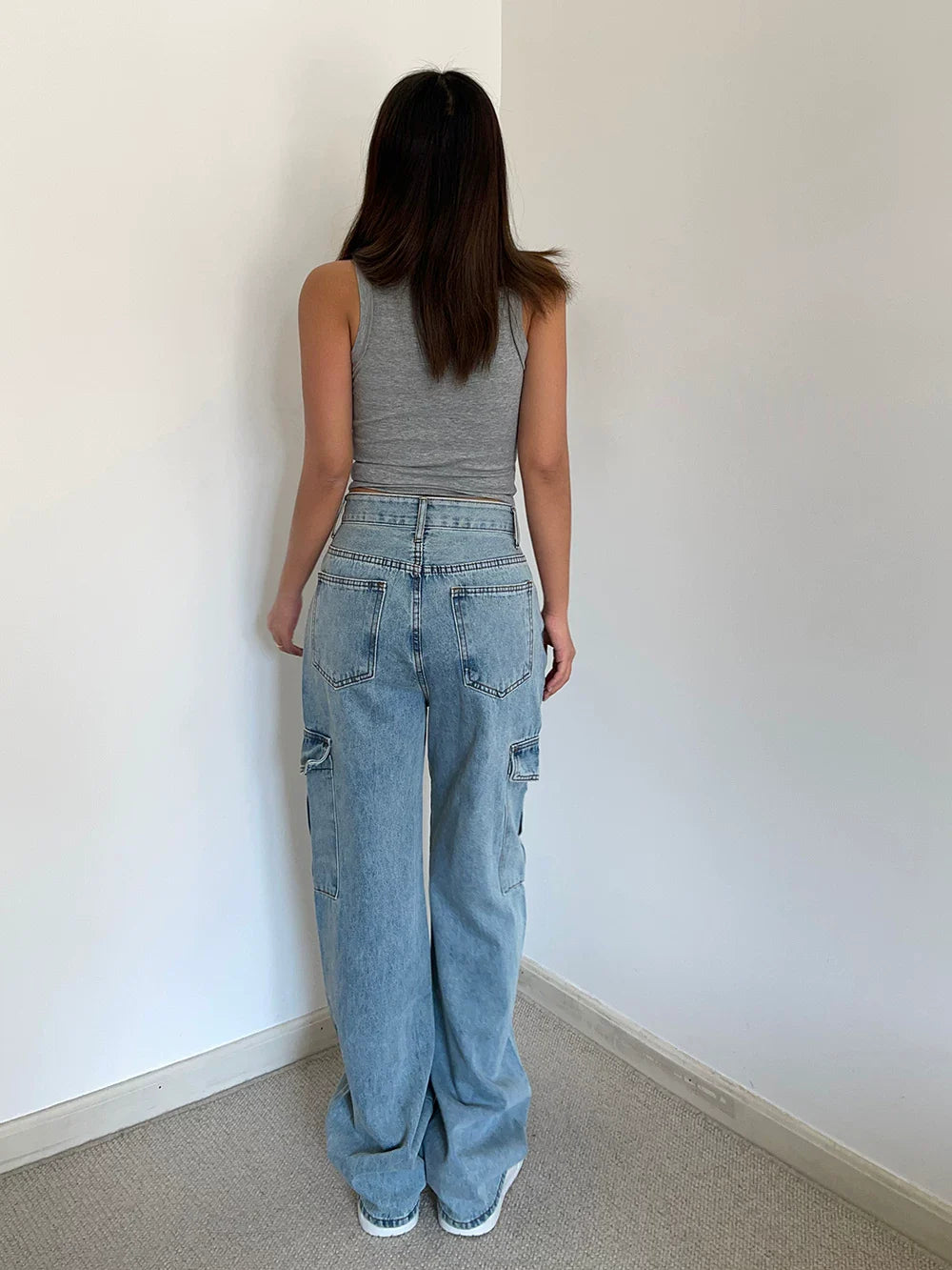 Cxqdy | High-Waisted Loose Work Jeans for Women – Retro Style Slim Straight Trousers with Large Pockets