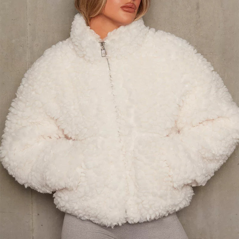 Cxqdy | Women’s Plush Short Cardigan Lamb Coat Jacket