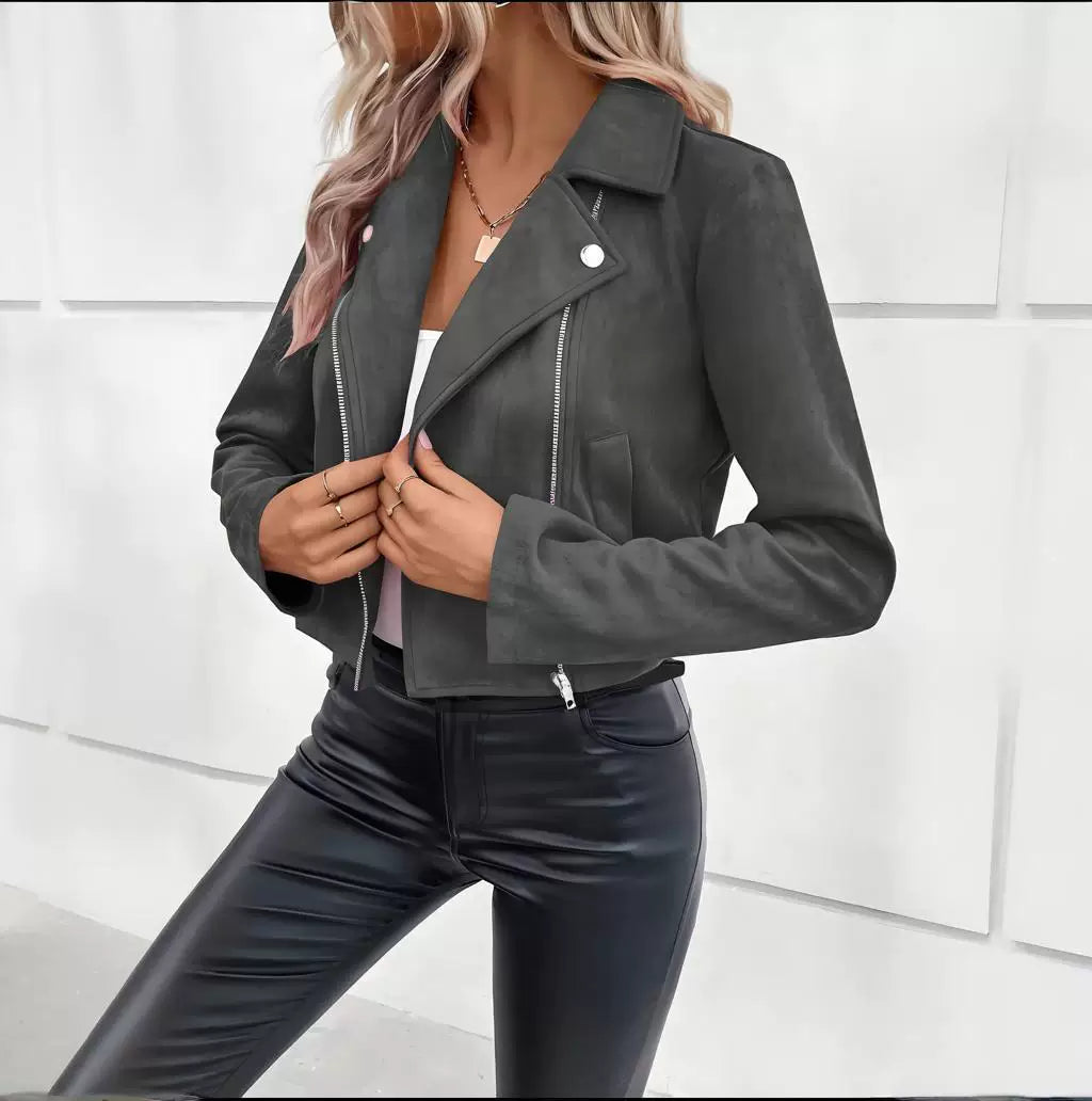 Cxqdy | Women’s Zippered Buckskin Long-Sleeved Short Coat for Spring and Autumn