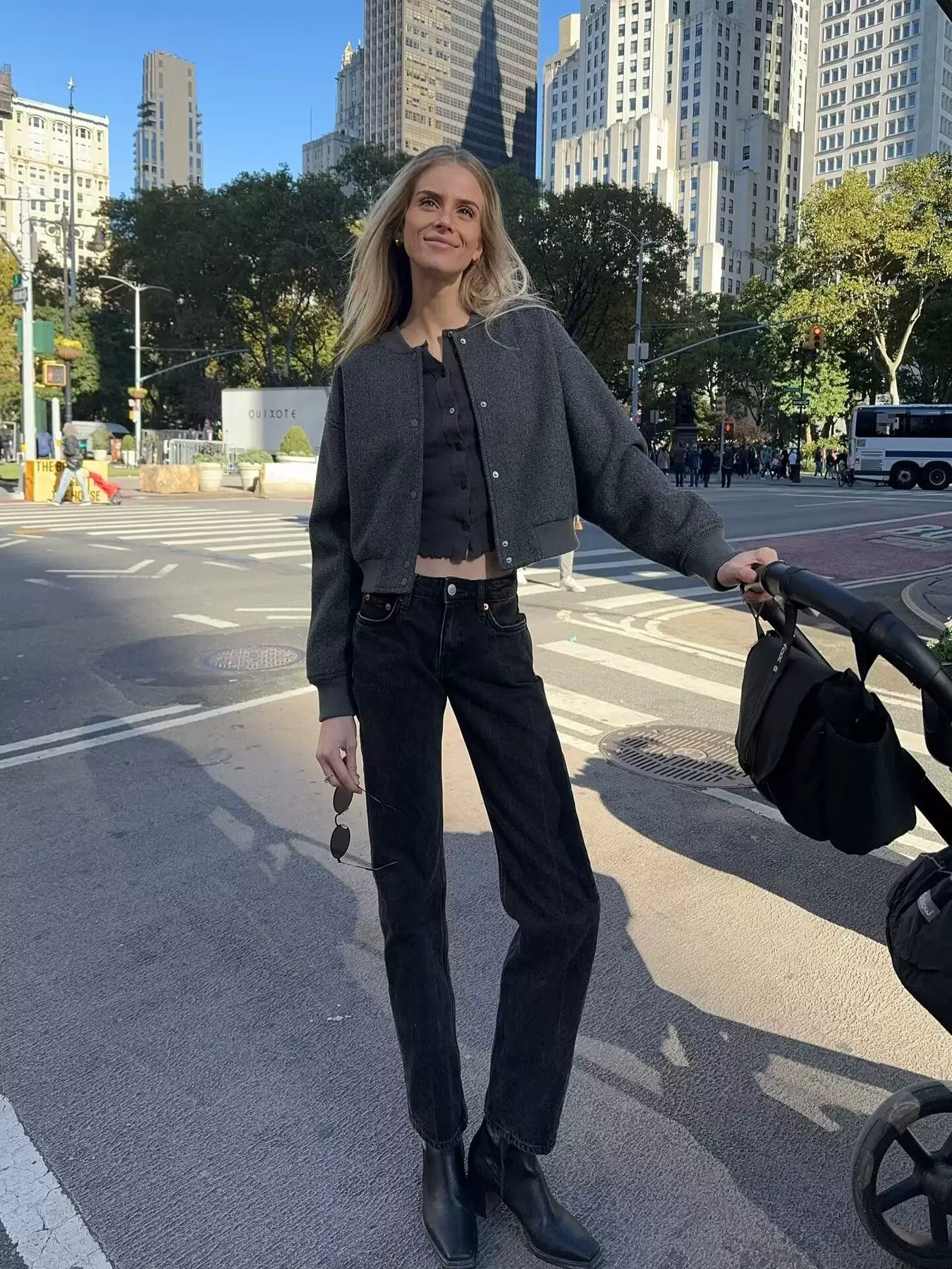 Cxqdy | Women’s Wool Blend Baseball Jacket Loose Fit Short Coat Stand Collar Outerwear