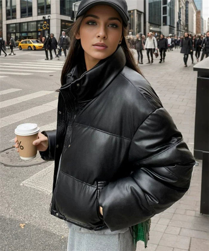 Cxqdy | Women’s PU Leather and Cotton Winter Jacket Coat