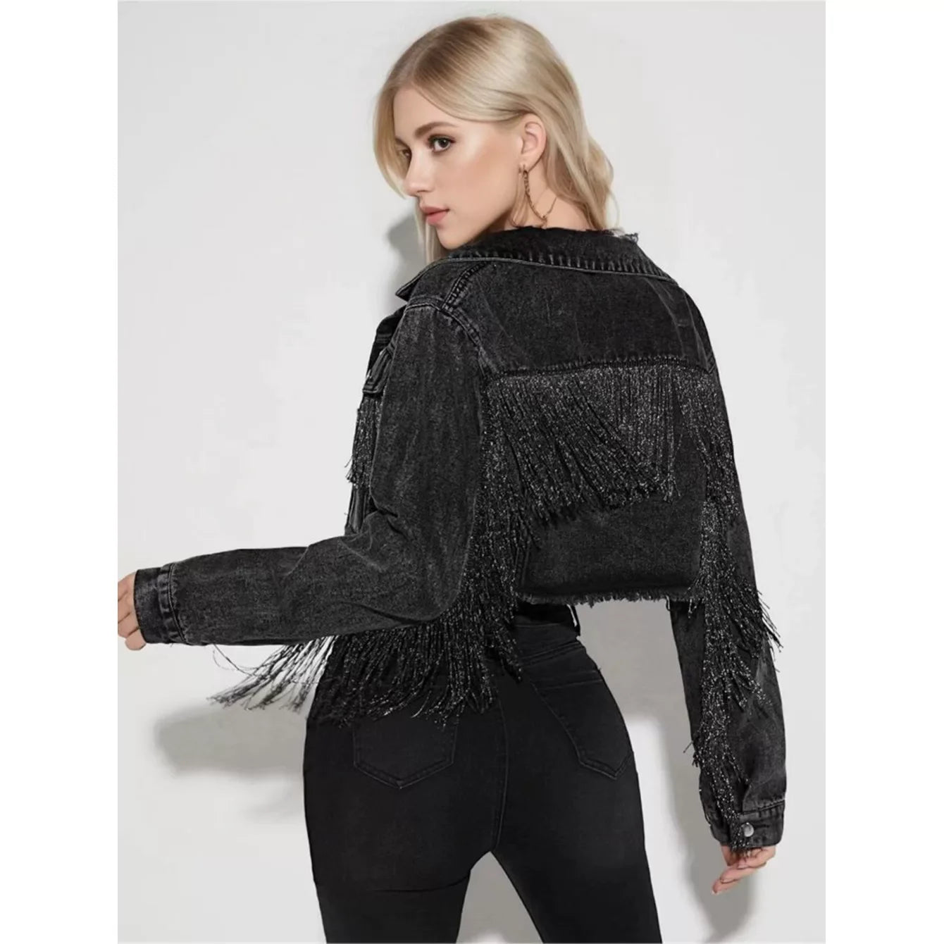 Cxqdy | Women’s Fringed Denim Short Jacket for Spring and Autumn