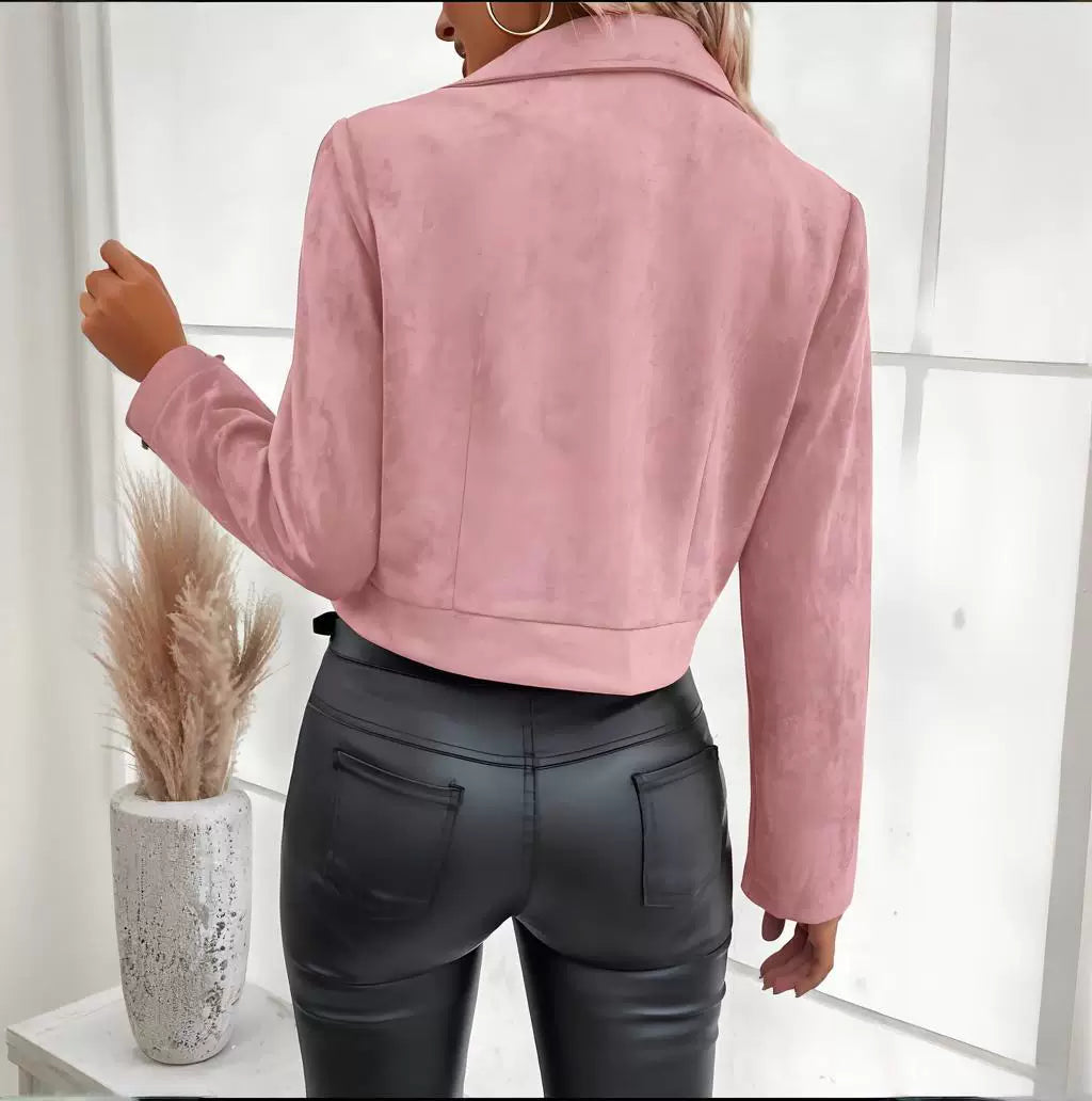 Cxqdy | Women’s Zippered Buckskin Long-Sleeved Short Coat for Spring and Autumn