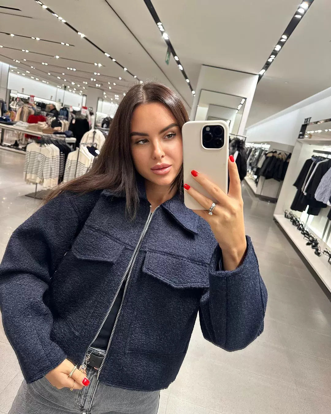 Cxqdy | Women’s Minimalist Wool Blend Short Coat Loose Fit Lapel Outerwear with Pockets