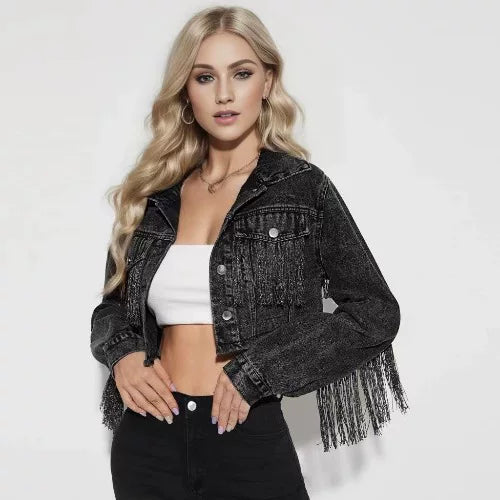 Cxqdy | Women’s Fringed Denim Short Jacket for Spring and Autumn
