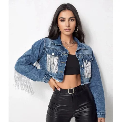 Cxqdy | Women’s Fringed Denim Short Jacket for Spring and Autumn