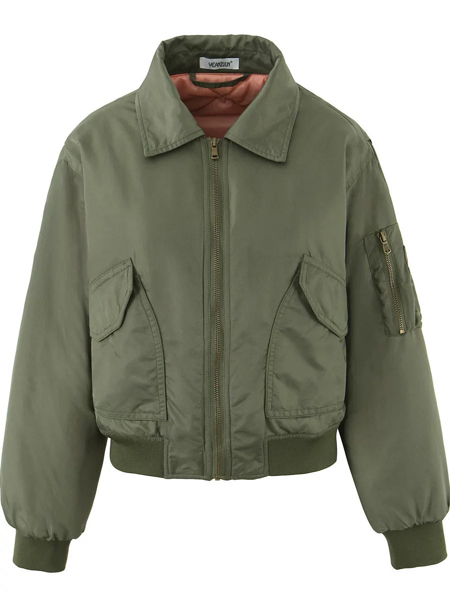 Cxqdy | Women’s Loose Fit MA1 Bomber Jacket for Autumn and Winter in Military Green