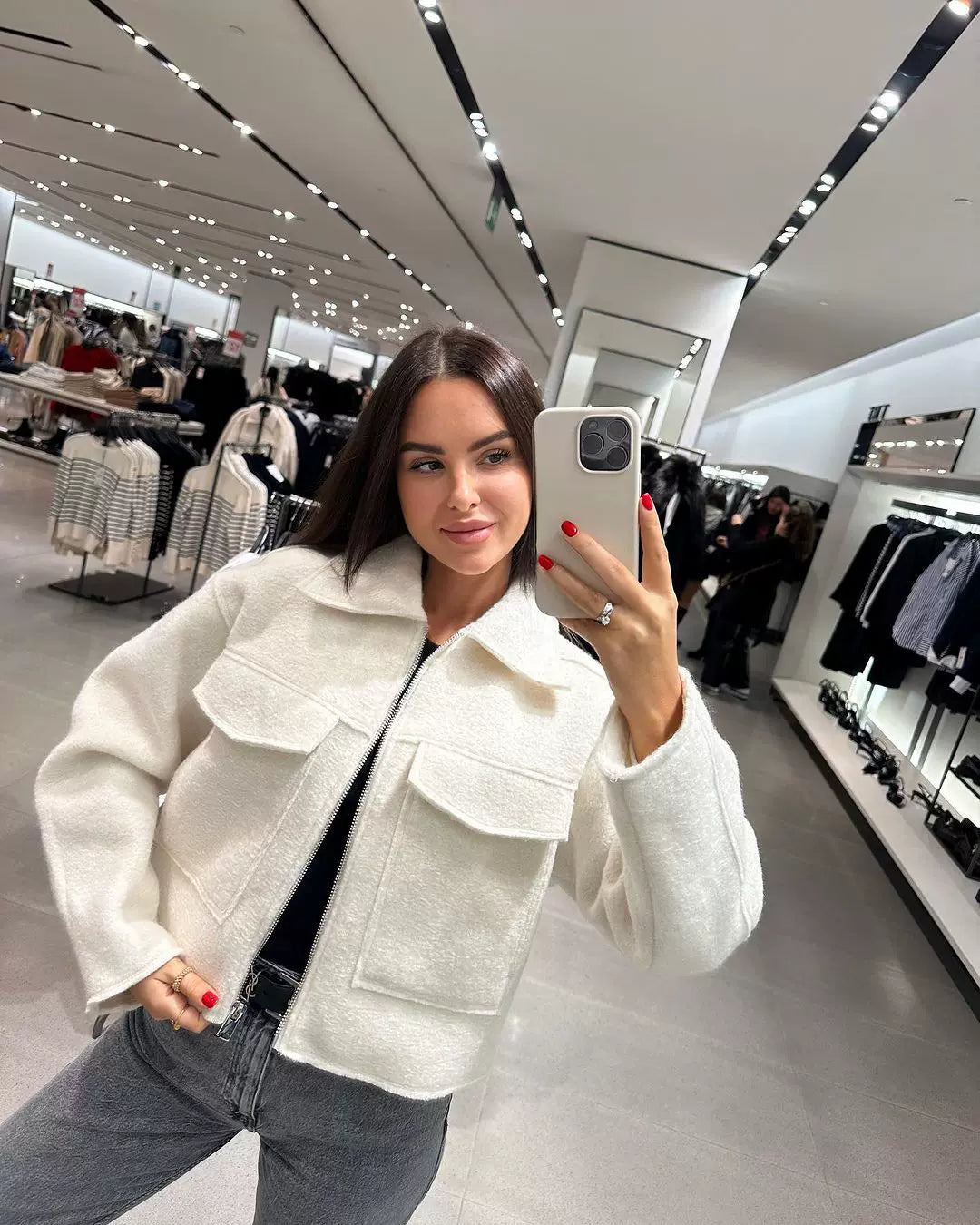 Cxqdy | Women’s Minimalist Wool Blend Short Coat Loose Fit Lapel Outerwear with Pockets