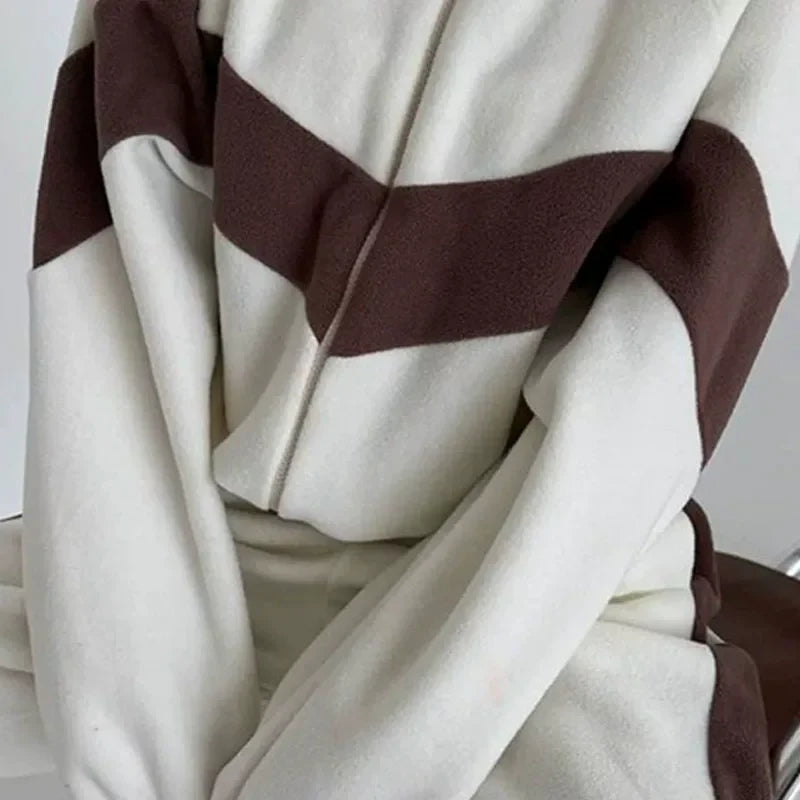 Cxqdy | Women’s Contrast Color Sports Suit with Zip Cardigan and Trousers