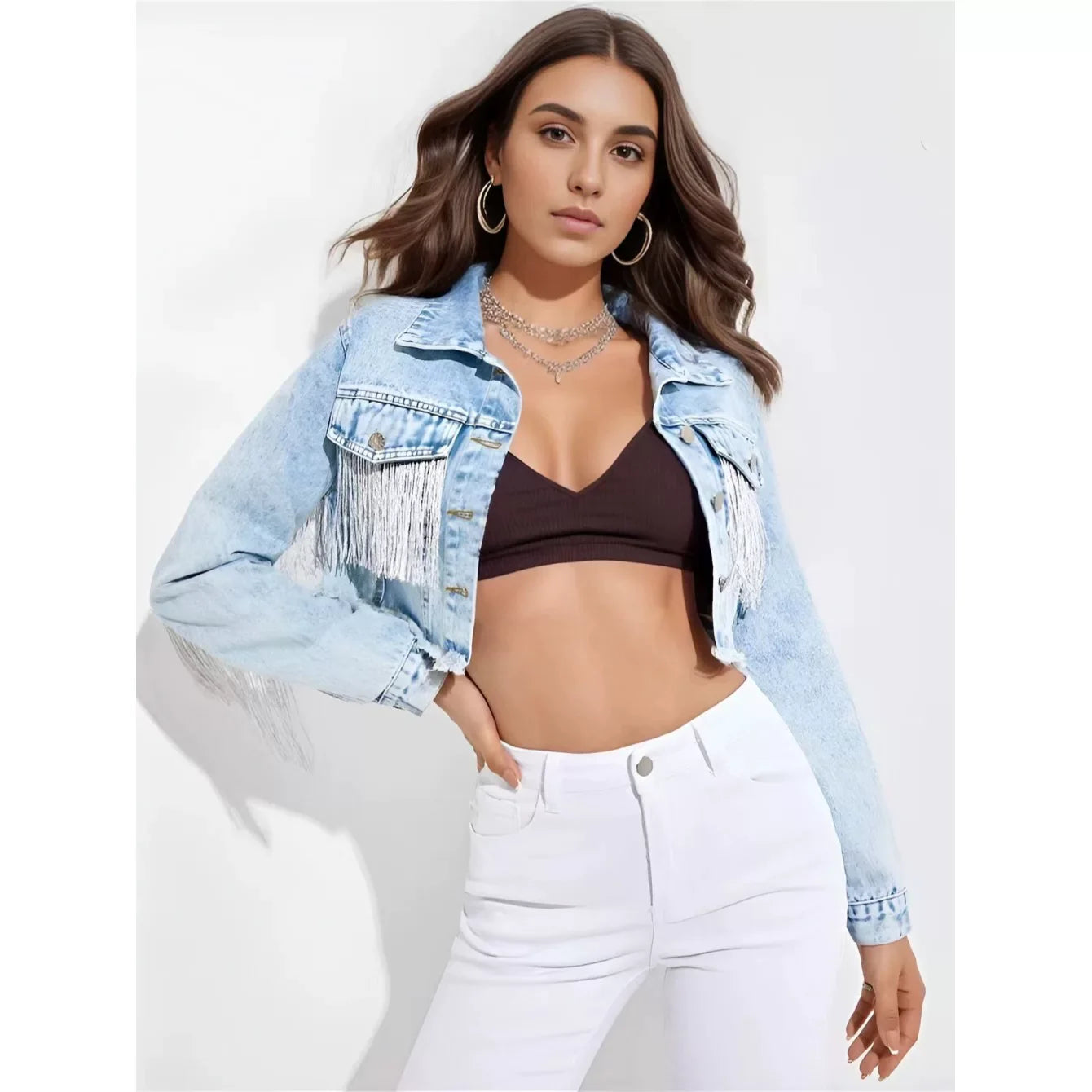 Cxqdy | Women’s Fringed Denim Short Jacket for Spring and Autumn