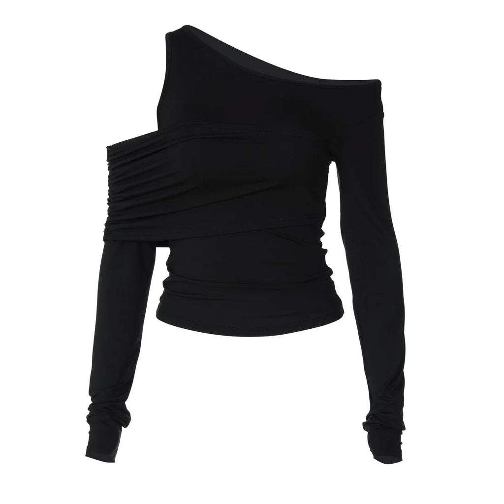 Cxqdy | Women’s Asymmetrical Off-Shoulder Slim-Fit Long Sleeve Top