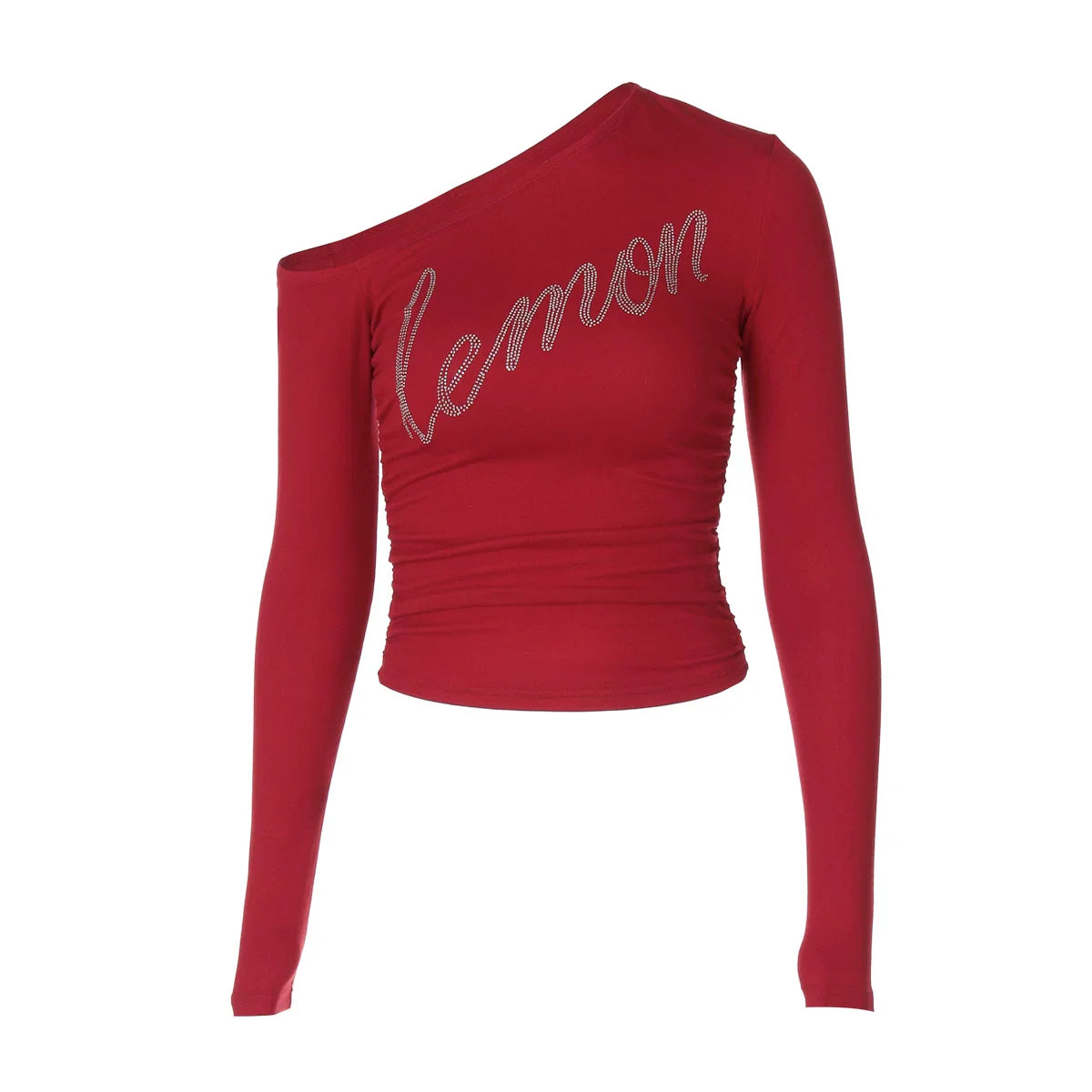 Cxqdy | Women’s Angled Shoulder Letter Print Slim-Fit Long Sleeve Top