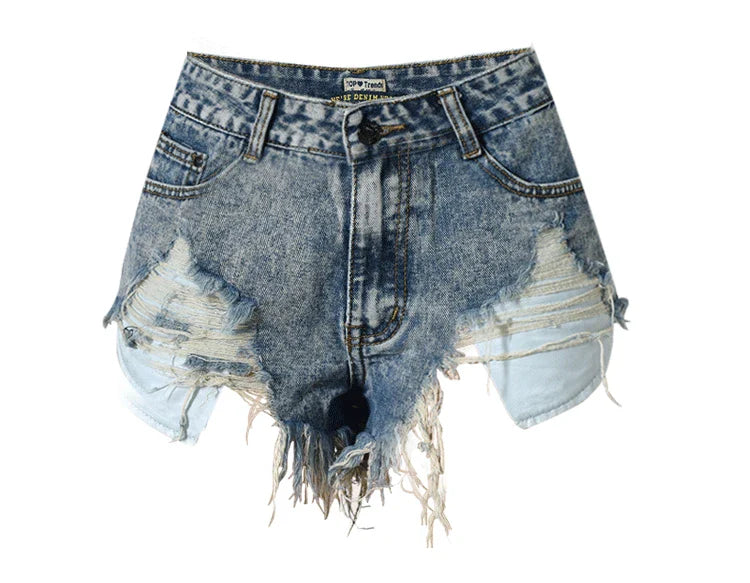 Cxqdy | High-Waisted Slimming Ripped Denim Shorts for Women – Fringed Raw Edge Hot Pants
